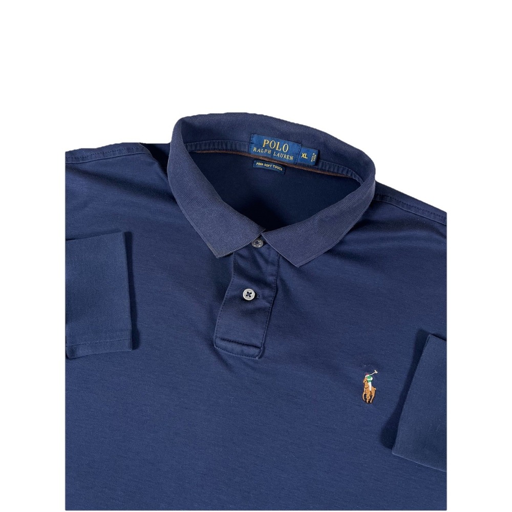 Polo Ralph Lauren Pima Soft Touch Navy L/S Polo Shirt Flesh Pony Men's XL Preppy